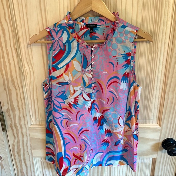 Talbots Ruffle Trim Shell Dazzling Floral. Size Medium. - Picture 3 of 10